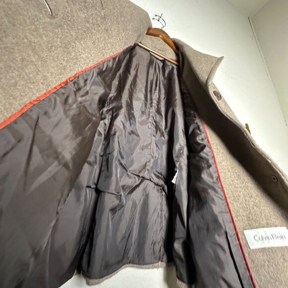 Calvin Klein Silk Wool Blend Brown Peacoat Jacket Women L Outerwear Winter Fall - Picture 3 of 15